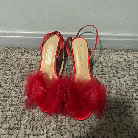 Betsey Johnson Shoes - Betsey Johnson Red Bow Feather Sb-lylla Strappy Heeled Sandals Size 8